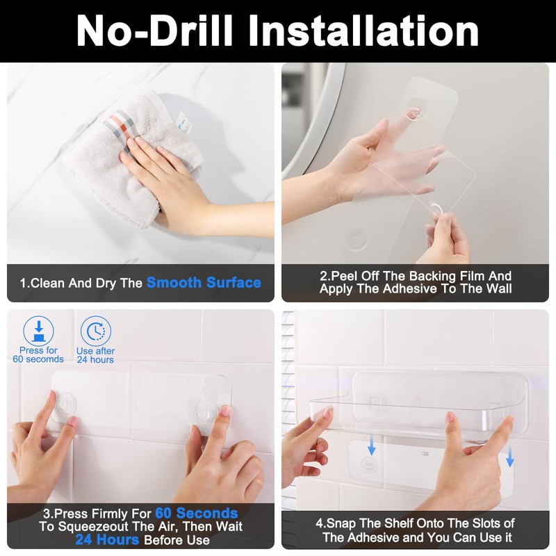 Diesisa Plastic Wall Mount Organizer, Adhesive Clear Acrylic Shelf, No