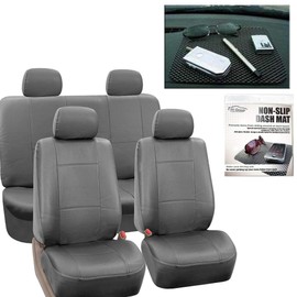 FH Group Car Seat Covers PU Leather Full Set Automotive Seat Covers Front Set and Rear Solid Bench Gray Seat Covers with Gift Universal Fit Interior Accessories for Cars Trucks and SUVs