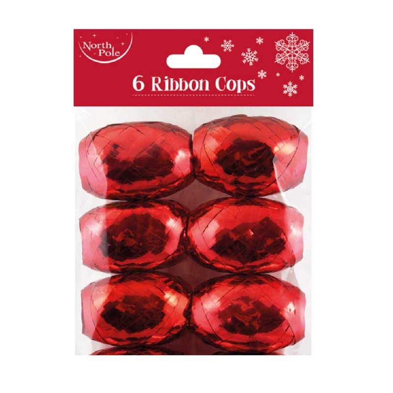 Eurowrap Ribbon Cops, Pack of 6 - Silver, Gold, Red