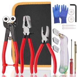 weideer Glass Cutters Tools,Glass Cutter, Mosaic Wheeled Glass Tile Nippers,Running Pliers Breaker Grozer Pliers,Stained Glass Cutting Tool Kit with Replacement Cutting Wheel Gloves Leather Bag