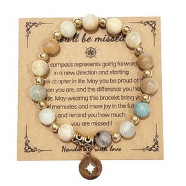 COLORFUL BLING Natural Stone Compass Bracelet You Will Be Missed Farewell Going Away Goodbye Gifts Friends Retirement Gifts for Coworker Manager Boss Teacher Employee-B Green