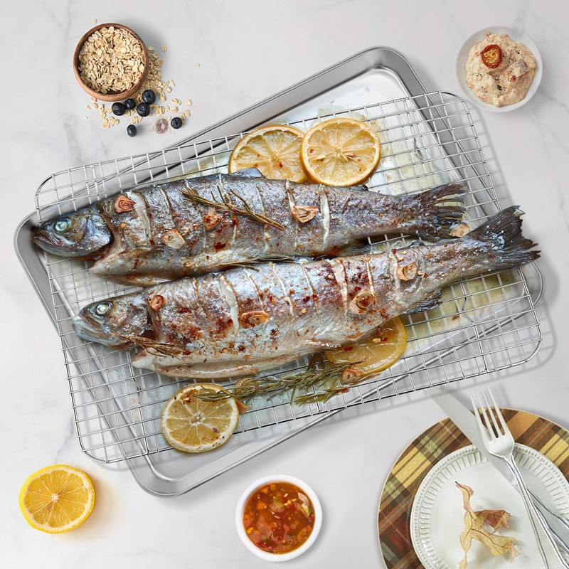 16 Inch Baking Sheet and Rack Set, P&P CHEF Stainless