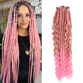 Lovenea 24 Inch 3 In 1 Synthetic Hair Dreadlock Extensions 30 Strands SE Dreads Extensions Handmade Soft Single Ended Straight Curly Boho Wavy Dreads (30/Pink#, 30S)