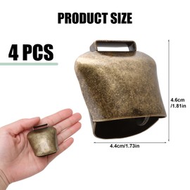 Cow Bells Large Pack of 4 Cowbell Antique Bell Clip Hanging Decoration Noise Maker Mini Cow Bell Goat Bell Hanging Decoration DIY Goat, Cow, Horse and Other Animal Bells
