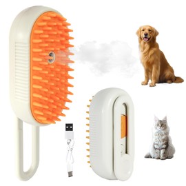 Luxelle Cat Steam Brush for Shedding – 4 in 1 Orange Pet Grooming Brush with Spray, Hair Removal, Massage & Cleaning – Anti-Static Defur Comb for Long & Short Haired Cats and Dogs