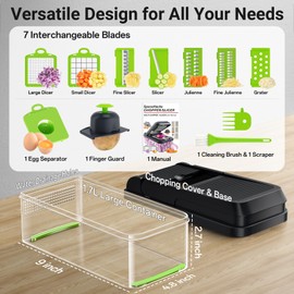 SpaceHacks 12-in-1 Vegetable Chopper, Kitchen Gadgets with 7 Blades, Veggie, Food, Onion Chopper, Cucumber Slicer, Versatile Mandoline, Includes Egg Separator & Finger Guard, Green