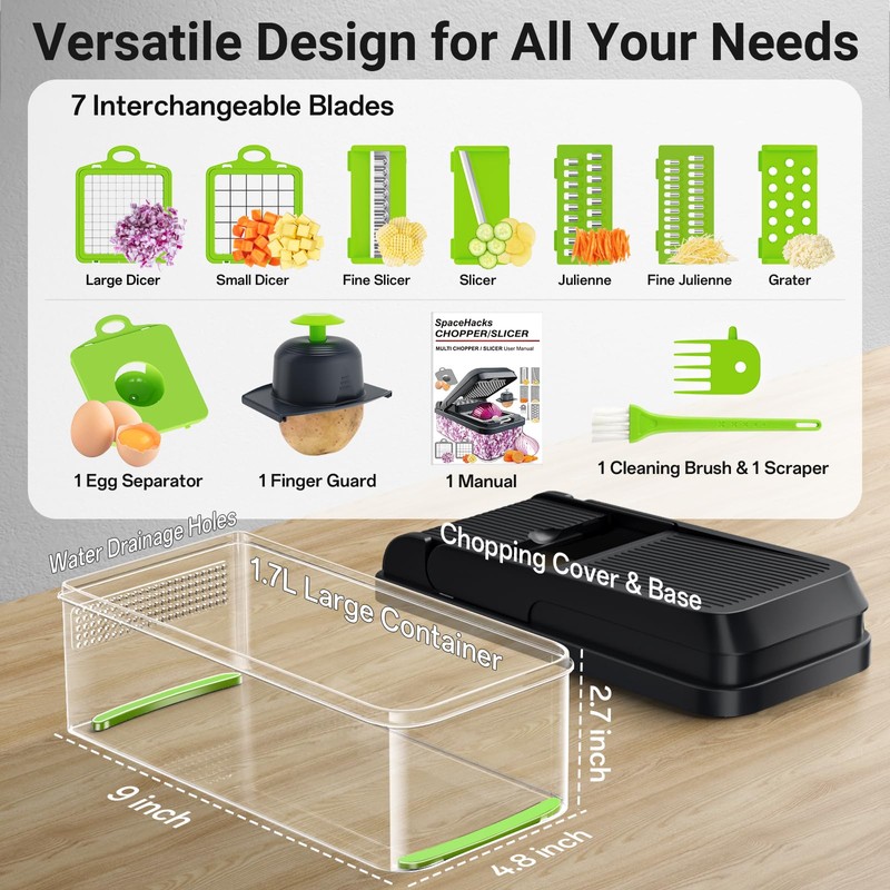 SpaceHacks 12-in-1 Vegetable Chopper, Kitchen Gadgets with 7 Blades, Veggie,