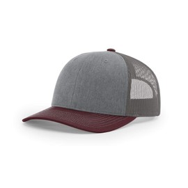 R RICHARDSON Unisex 112 Trucker Adjustable Snapback Baseball Cap, Heather Grey/Charcoal/Maroon, One Size Fits Most