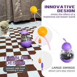 payanwin Cat Interactive Toys for Indoor Cats, Tumbler Treat Dispenser＆Kitten Wand Toy Engaging Tumbler Design Funny Balls Slow Food Dispenser Feeder (Purple)