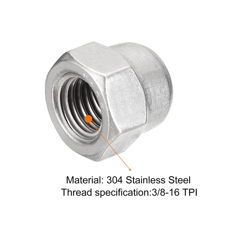 sourcing map 3/8-16 Acorn Cap Nuts,10pcs - 304 Stainless Steel