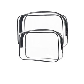 PAVNSO 2 Pack Clear Toiletry Bag, Makeup Pouch Water Resistant Portable Travel Organizer, Carry On PVC Cosmetic for Airport Airline Compliance