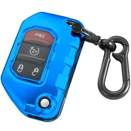 Kirsnda for Jeep Key fob Cover with Keychain,Soft TPU Key case/Skin,Compatible with Wrangler JL JLU Gladiator JT Rubicon Flip Remote Key Vehicle Accessories,Transparent Blue