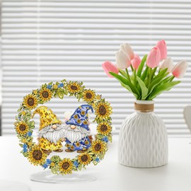 Gnome Flower Diamond Painting Desktop Ornament, Diamond Art Painting Kit for Adults, Crystal Diamond Gem Art Tabletop Ornaments Double Sided, Stand Up Diamonds Art Crafts for Home Decor, Box Package