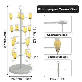 ikare 2PCS Cocktail Tree Stand, Metal 4 Tire Champagne Tree for Parties, 32 Holders Martini Tree, Wine Glass Display Stand for Champagne, Cocktails, Martini, Margarita Cups (Silver)