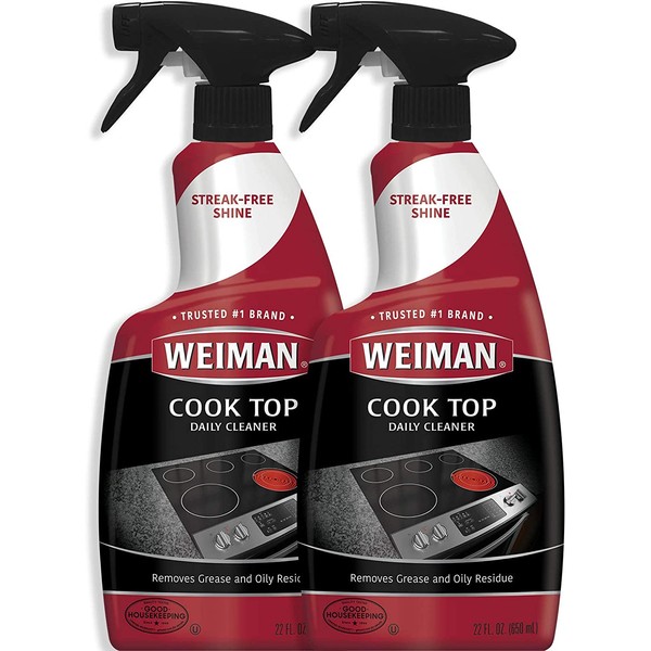 Weiman Cooktop Cleaner for Daily Use (2 Pack) Streak Free, Residue Free, Non-Abrasive Formula - 22 Ounce