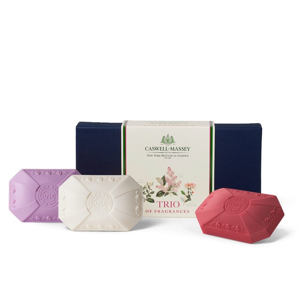 Caswell-Massey Triple Milled Floral Luxury Three-Soap Gift Set, Lilac, Gardenia & Honeysuckle Soap Bars For Women, Made In The USA, 3.25 Oz (3 Bars)