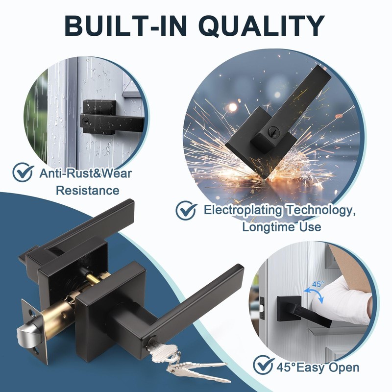 KNOBWELL 1 Pack Door Handles with Lock and Key, Matte