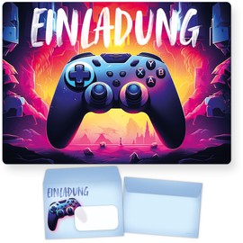 beriluDesign 12 Invitation Cards for Children's Birthday Party with Envelopes - Gamer Party Boys & Girls - Birthday Invitation