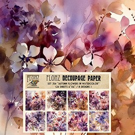Decoupage Paper Pack (24 Sheets 6"x6") Autumn Flowers in Watercolor # Vintage Styled Pattern Paper for Decoupage, Craft and Scrapbooking