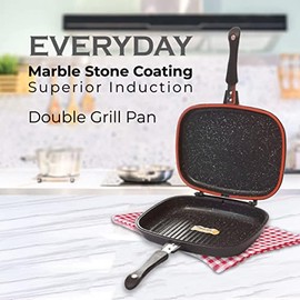 Müller Kitchen MK-3001 - Sartén doble de granito de mármol alemán, revestimiento antiadherente de aluminio fundido a presión, libre de PFOA,