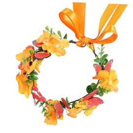 Efficewery Butterfly & Flower Crown for Women, Adjustable Boho Floral Headband with Unique Butterfly Accessories-Princess Silk Hair Accessories Floral Crown for Women (Yellow, Adjustable)