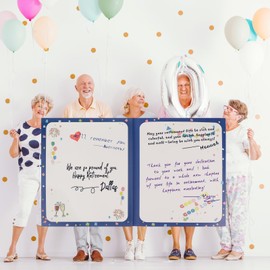 Giant Farewell Greeting Card, Fireworks and Music Retirement Greeting Card, 30x35 cm Large Good Luck Signature Greeting Card, We'll Miss You Goodbye Greeting Card for Colleagues Men Women