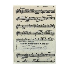 Nepal Greeting Card and Envelope Set: Sheet Music, Eco-friendly Handmade Lokta Paper