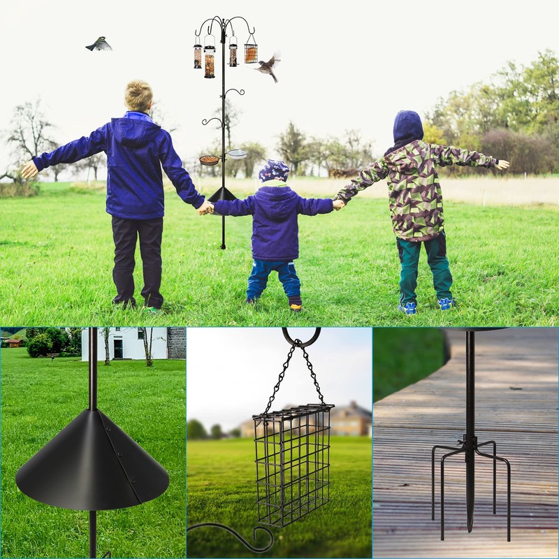 Ointo Garden 6-Hook Bird Feeding Station, Steel Multi-Feeder Kit Stand