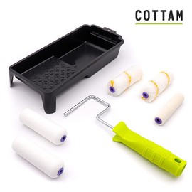 COTTAM Mini Paint Roller and Tray Set | Mini Small 4 Inch | Roller Sleeves for Painting Emulsion on Walls & Ceilings & Gloss On Doors/Trim