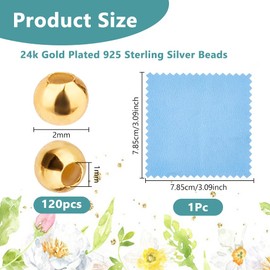 DICOSMETIC 925 Sterling Silver Round Beads 24K Gold-Plated Beads Mini Seamless Beads 2 mm Round Ball Beads Smooth Round Beads for DIY Necklace Bracelet Jewellery Making Pack of 120