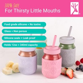 Elk and Friends 16 oz Mason Jar Cups with Straw Lids + Silicone Straws | Pint Glass Jars | Smoothie Cups | Drinking Glasses | Oats Container + Food Storage | 4 Pack