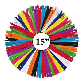 KGS Nylon Zipper for Sewing Crafts | 10 Assorted Colours | Size: 15 Inch / 38 cm | 10 Zippers/Pack | Multicolor Zippers for Sewing Supplies and Replacement in Bags, Pouches, Skirts, Dresses