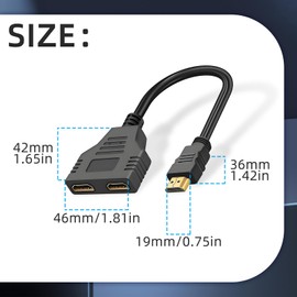 2Pcs HDMI Cable Splitter 1 in 2 Out HDMI Adapter Cable, 1080P Version 1.4 Supports Dual Port Switch for HDMI Male to Dual HDMI Female Adapter