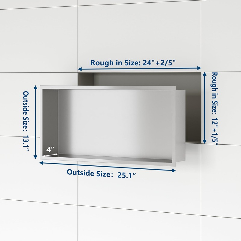 Qeke Stainless Steel Shower Niche 24" X 12", No Tile
