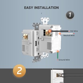 ALASTECH 30W 6.0A USB Outlets, 15 Amp Duplex Tamper-Resistant Receptacle Plug with Dual Type C & Type A Ports, White Standard Electrical Socket, Wall Plate Included, ETL & FCC Listed, 1 Pack