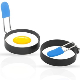 Egg Ring 2-Pack Stainless Steel Egg Rings with Anti-Scald Folding Handle Non Stick Coating Suitable for Egg Frying,Shaping,Pancakes,Mini Burger