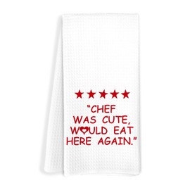 FITIE Funny Chef Gifts Kitchen Towels, Chef was Cute Would Eat Here Again Funny Hand Towel, Cute Trendy Dish Towels Tea Towel for Kitchen, 16x24 Inches