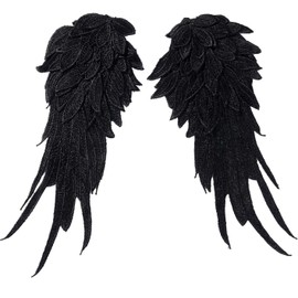 Onwon 1 Pair 3D Angel Wings Embroidered Neckline Lace Trim Applique Sewing On Patches Black Large