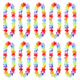 Pack of 12 Hawaii Chains Flowers, Hawaiian Party Decoration Garlands, Colourful Flower Chains Hawaii, Tropical Party Decorations, Pool Party Decorating Necklace, for Children, Adults, Birthday, Beach