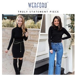 WERFORU Women Chain Belt Fashion Multi Layer Waist Chain Adjustable Alloy Link Waist Belt for Dresses Silver