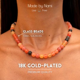 Made by Nami Women's Colourful Pearl Necklace Made of Real Stones with Snake Grain Boho Jewellery 40 + 5 cm Length, Stainless Steel, Pearl