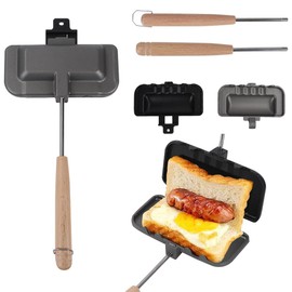 Qivine Hot Sandwich Maker, 4w1h Sandwich Maker Double Sided Pie Iron Non-Stick Cast Iron Sandwich Maker Panini Press Pan With Removable Handles For Breakfast Pancakes, Toast, Omelets (Type A)