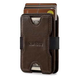 RUNBOX Card Holder Leather Wallet for Men, Holds 15+ Cards Plus Cash, RFID Blocking Mens Wallet with Stretchable Cash Band, Massive Capacity Wallet for Front Pocket, Perfect Gifts for Men