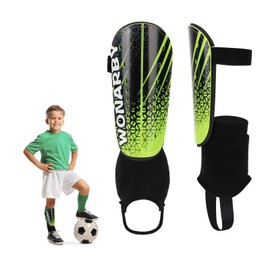 Shin Pads Children's Football Ankle Protection Men – Football Equipment with Adjustable Velcro Fastener – Lightweight Durable Non-Slip for Boys Girls Aged 2 to 18 Years – Green XS