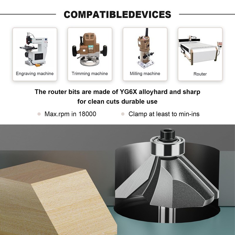 NIBBLAX 45 Degree Router Bit, Chamfer Router Bit 1/4 inch