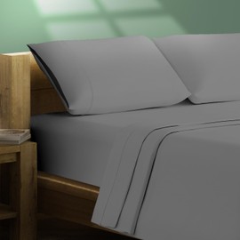 TEXAS LINEN CO. 100% Organic Cotton Queen Percale Sheet Set - Dark Grey Cotton Percale Sheets Queen, 4 Piece Percale Sheets Queen Size, Crisp, Cooling Sheets, 16" Deep Pocket Hotel Sheets Queen Size