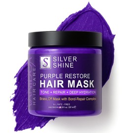 Deep Conditioning Silver Shine Purple Hair Mask for Gray Hair, Purple Toner for Brassy, Bleached, Silver, or Color Treated Hair, Restore Moisture & Brighten Dull Hair, Sulfate Free, Made in USA, 8oz