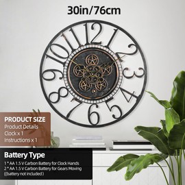Maxstar Large Moving Gear Wall Clock for Living Room Decor,Vintage Industrial Steampunk,Metal Wall Clock Decorative for Home Office, Dinning Room,Farmhouse(Bronze Copper,Arabic Number,30 INCH)