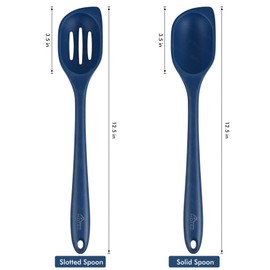 HOTEC Heat Resistant Silicone Cooking Spoon Spatula, Large Kitchen Solid and Slotted Spoons for Mixing, Serving, Scraping, Non-stick, Dishwasher Safe Classic Blue 12.5inch