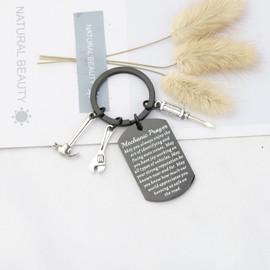 UJIMS Mechanic Prayer Keychain - Car Repair Gift for Dad, Husband, Boyfriend - Machinist Jewelry (Black)